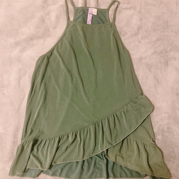 Alya Tops - Green Ruffle Tank